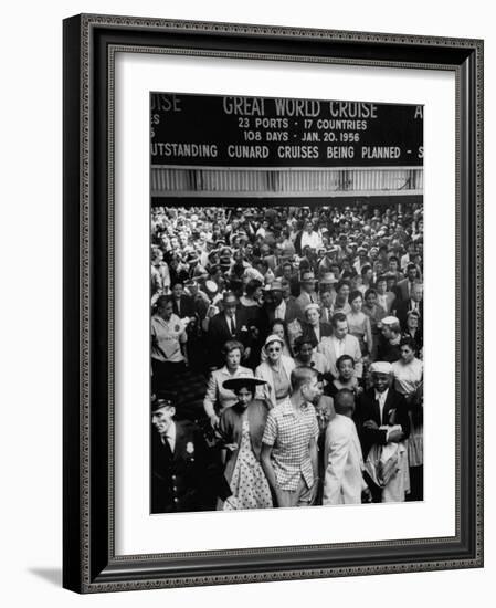 Crowds on Cunard Piers Waiting for Queen Elizabeth, Overhead View, Crowded Waiting Room-Ralph Morse-Framed Photographic Print