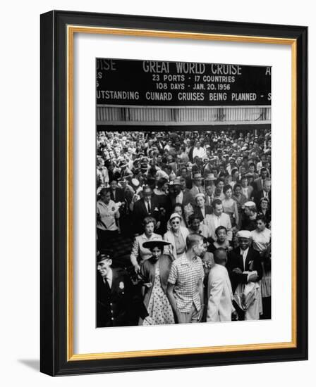 Crowds on Cunard Piers Waiting for Queen Elizabeth, Overhead View, Crowded Waiting Room-Ralph Morse-Framed Photographic Print