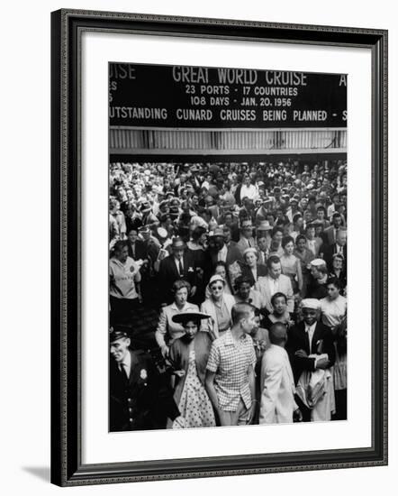 Crowds on Cunard Piers Waiting for Queen Elizabeth, Overhead View, Crowded Waiting Room-Ralph Morse-Framed Photographic Print