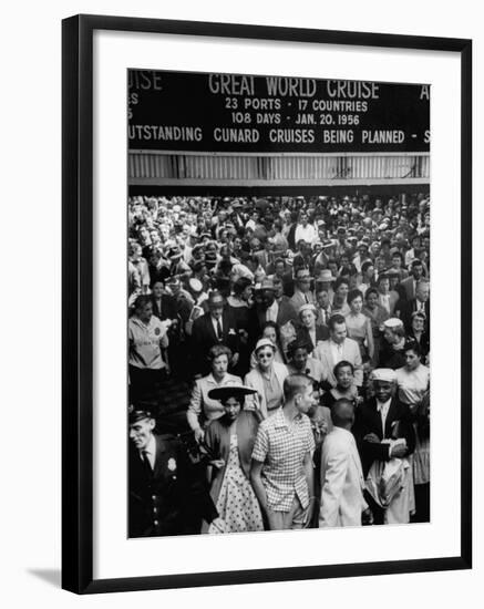 Crowds on Cunard Piers Waiting for Queen Elizabeth, Overhead View, Crowded Waiting Room-Ralph Morse-Framed Photographic Print