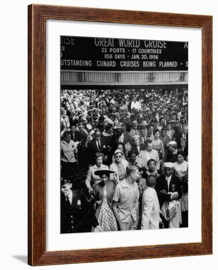 Crowds on Cunard Piers Waiting for Queen Elizabeth, Overhead View, Crowded Waiting Room-Ralph Morse-Framed Photographic Print