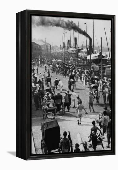 Crowds on the Bund in Shanghai-null-Framed Premier Image Canvas