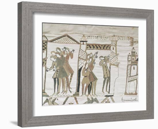 Crowds Point to Halley's Comet, February 1066, Bayeux Tapestry, Normandy, France-Walter Rawlings-Framed Photographic Print