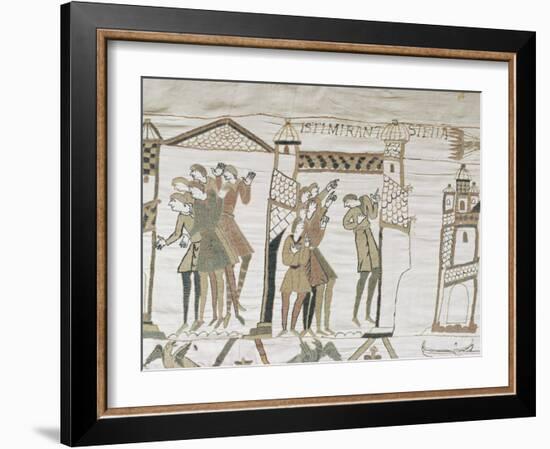 Crowds Point to Halley's Comet, February 1066, Bayeux Tapestry, Normandy, France-Walter Rawlings-Framed Photographic Print