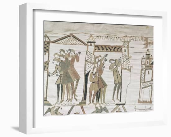 Crowds Point to Halley's Comet, February 1066, Bayeux Tapestry, Normandy, France-Walter Rawlings-Framed Photographic Print