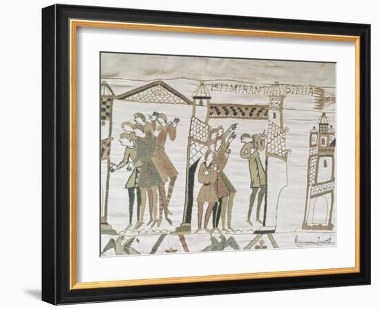 Crowds Point to Halley's Comet, February 1066, Bayeux Tapestry, Normandy, France-Walter Rawlings-Framed Photographic Print