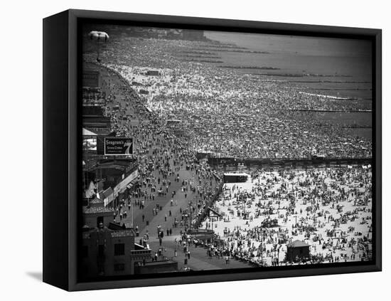 Crowds Thronging the Beach at Coney Island on the Fourth of July-Andreas Feininger-Framed Premier Image Canvas
