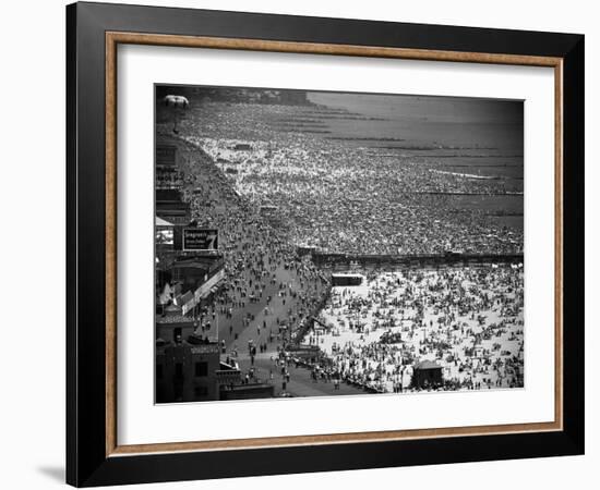 Crowds Thronging the Beach at Coney Island on the Fourth of July-Andreas Feininger-Framed Photographic Print