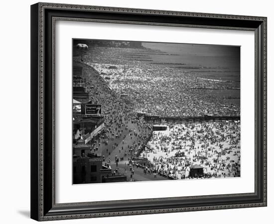 Crowds Thronging the Beach at Coney Island on the Fourth of July-Andreas Feininger-Framed Photographic Print