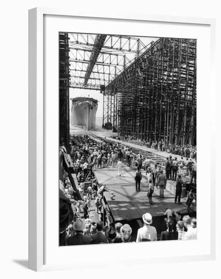 Crowds Watching Launching of New Ocean Liner, America, as in Slides into the Water-Alfred Eisenstaedt-Framed Photographic Print