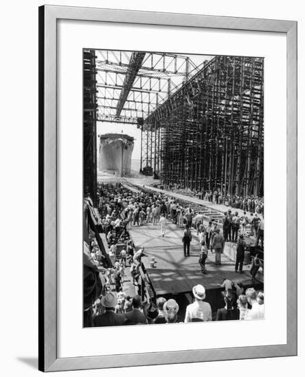 Crowds Watching Launching of New Ocean Liner, America, as in Slides into the Water-Alfred Eisenstaedt-Framed Photographic Print