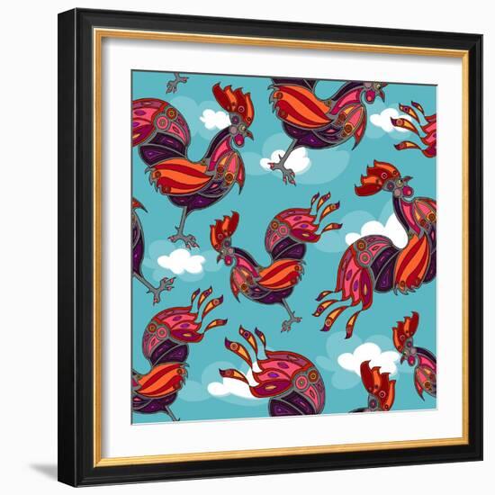 Crowing Rooster Seamless-vectorshape-Framed Art Print