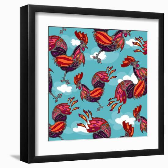 Crowing Rooster Seamless-vectorshape-Framed Art Print