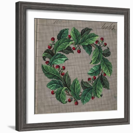 Crown of Leaves and Buds Embroidery Design-null-Framed Giclee Print