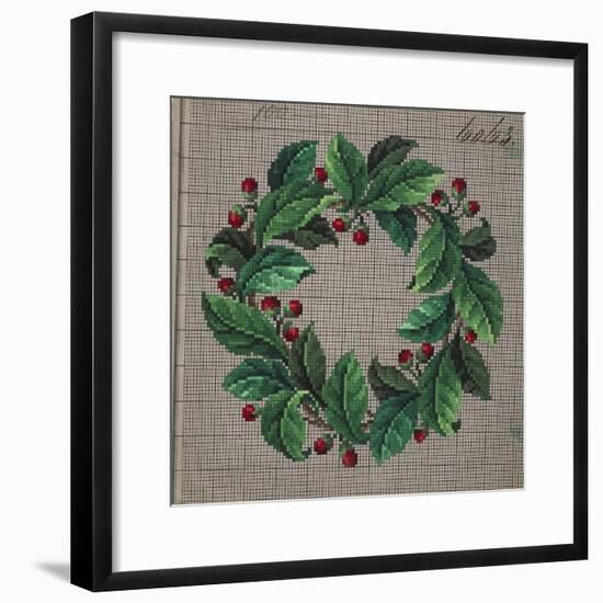 Crown of Leaves and Buds Embroidery Design-null-Framed Giclee Print