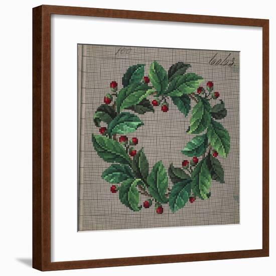 Crown of Leaves and Buds Embroidery Design-null-Framed Giclee Print