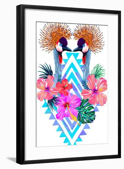 Crowned Crane Vector Ilustration with Smmetrical Composition-rosapompelmo-Framed Art Print