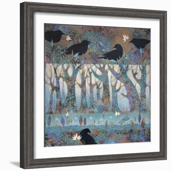 Crows and Waterlilies-Sue Davis-Framed Giclee Print