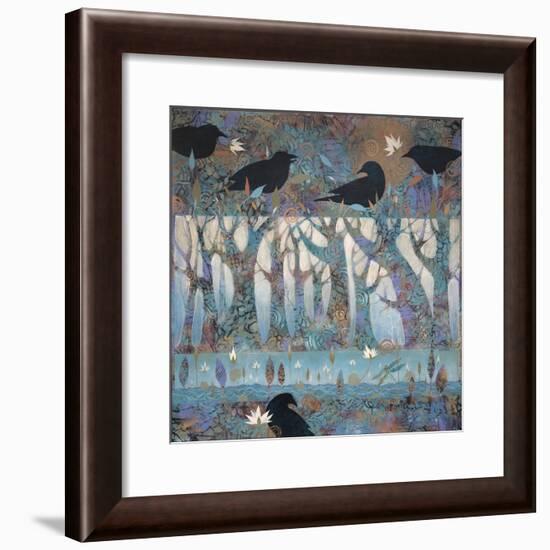 Crows and Waterlilies-Sue Davis-Framed Giclee Print