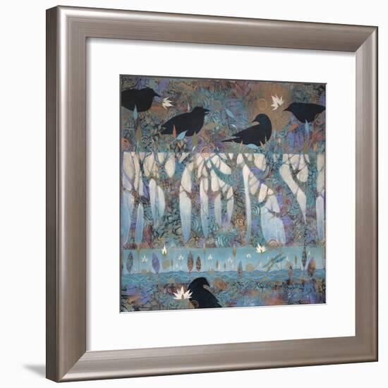 Crows and Waterlilies-Sue Davis-Framed Giclee Print