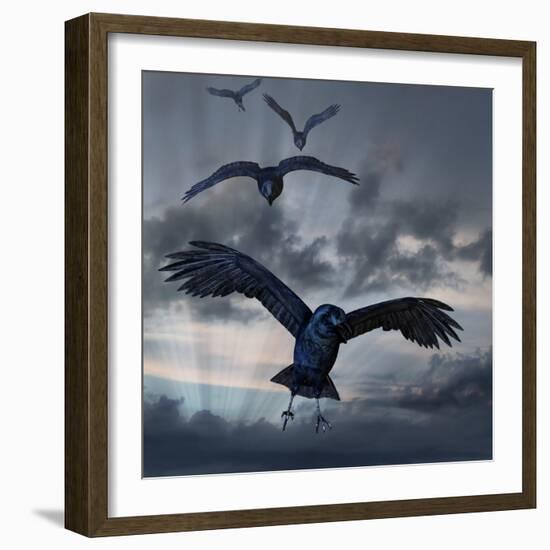 Crows Flying-AlienCat-Framed Art Print