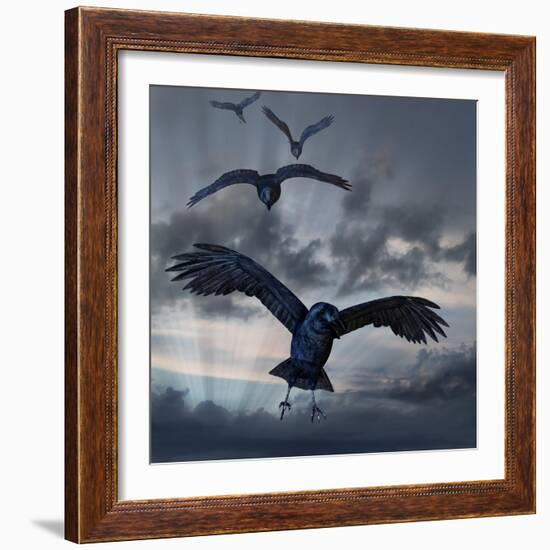 Crows Flying-AlienCat-Framed Art Print