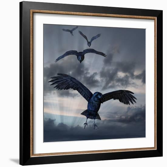 Crows Flying-AlienCat-Framed Art Print