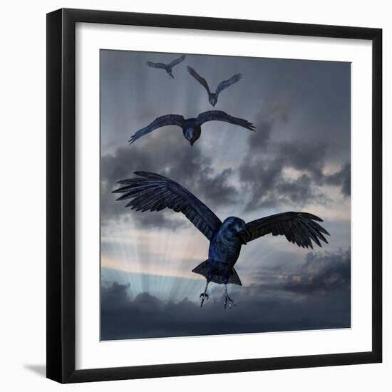 Crows Flying-AlienCat-Framed Art Print