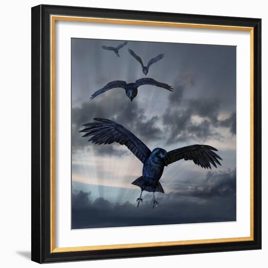 Crows Flying-AlienCat-Framed Art Print