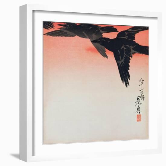 Crows in Flight in a Red Sky-Shibata Zeshin-Framed Giclee Print