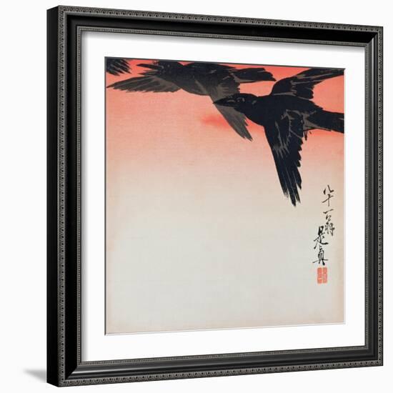 Crows in Flight in a Red Sky-Shibata Zeshin-Framed Giclee Print