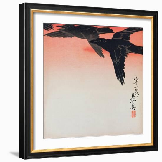 Crows in Flight in a Red Sky-Shibata Zeshin-Framed Giclee Print