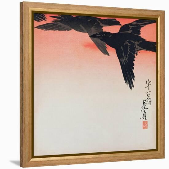 Crows in Flight in a Red Sky-Shibata Zeshin-Framed Premier Image Canvas