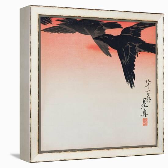 Crows in Flight in a Red Sky-Shibata Zeshin-Framed Premier Image Canvas