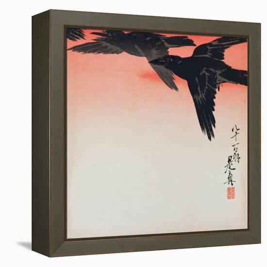 Crows in Flight in a Red Sky-Shibata Zeshin-Framed Premier Image Canvas