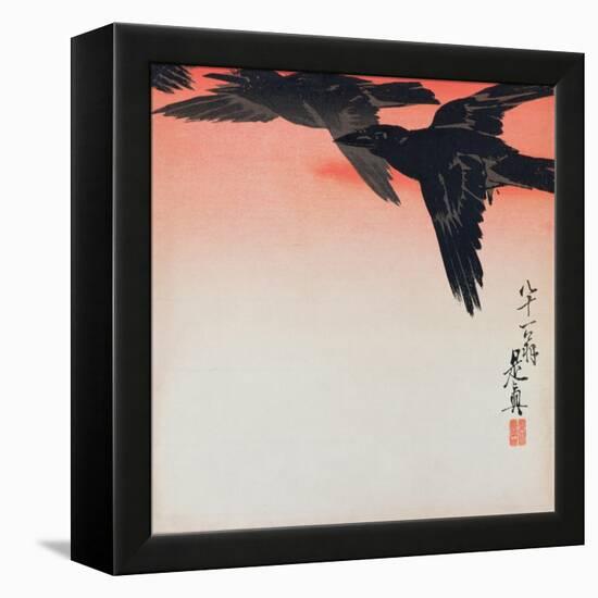 Crows in Flight in a Red Sky-Shibata Zeshin-Framed Premier Image Canvas