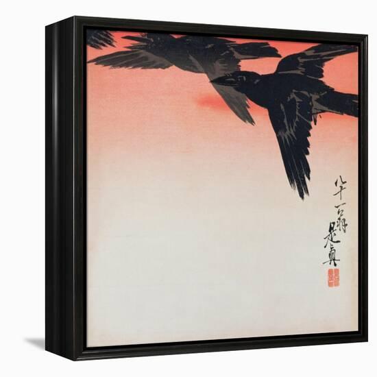 Crows in Flight in a Red Sky-Shibata Zeshin-Framed Premier Image Canvas