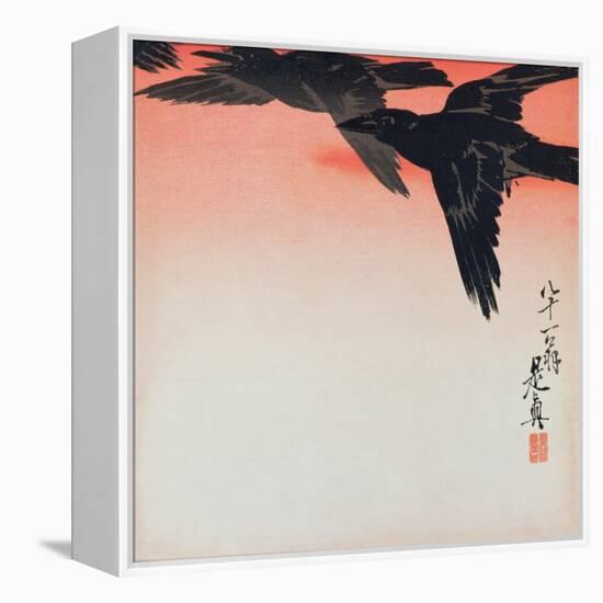 Crows in Flight in a Red Sky-Shibata Zeshin-Framed Premier Image Canvas