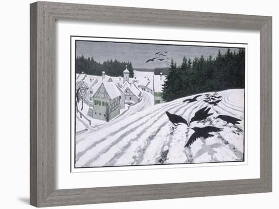 Crows Search for Food in the Snow in Fields on the Outskirts of a German Village-Walther Georgi-Framed Art Print