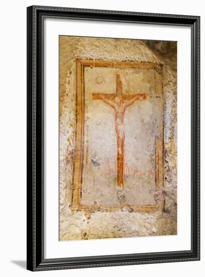 Crucifix Fresco in a Cave Church in the Sassi Area of Matera, Basilicata, Italy, Europe-Martin-Framed Photographic Print