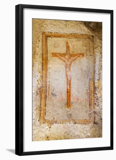 Crucifix Fresco in a Cave Church in the Sassi Area of Matera, Basilicata, Italy, Europe-Martin-Framed Photographic Print