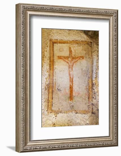 Crucifix Fresco in a Cave Church in the Sassi Area of Matera, Basilicata, Italy, Europe-Martin-Framed Photographic Print