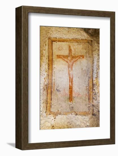 Crucifix Fresco in a Cave Church in the Sassi Area of Matera, Basilicata, Italy, Europe-Martin-Framed Photographic Print