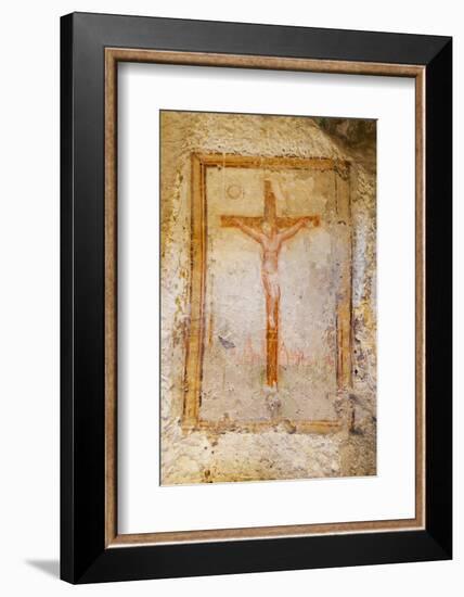 Crucifix Fresco in a Cave Church in the Sassi Area of Matera, Basilicata, Italy, Europe-Martin-Framed Photographic Print