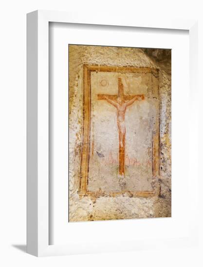 Crucifix Fresco in a Cave Church in the Sassi Area of Matera, Basilicata, Italy, Europe-Martin-Framed Photographic Print