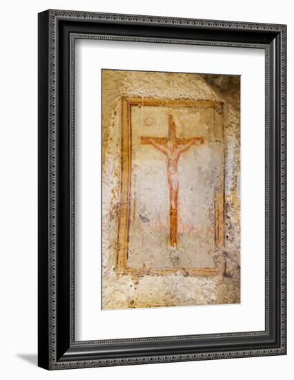 Crucifix Fresco in a Cave Church in the Sassi Area of Matera, Basilicata, Italy, Europe-Martin-Framed Photographic Print