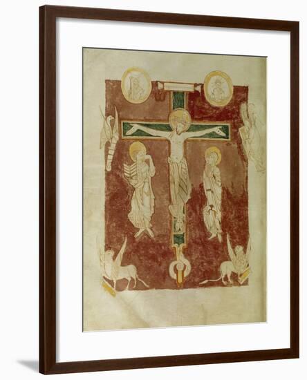 Crucifixion and the Four Evangelists, Miniature from the Psalter of Saint Germain Des Pres-null-Framed Giclee Print