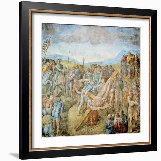 Crucifixion of St. Peter, 1546-50 (Fresco)-Michelangelo Buonarroti-Framed Giclee Print