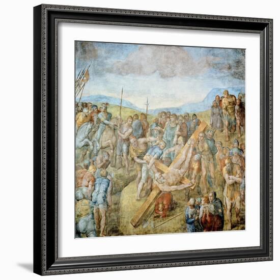 Crucifixion of St. Peter, 1546-50 (Fresco)-Michelangelo Buonarroti-Framed Giclee Print