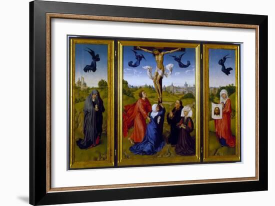 Crucifixion Triptych with St. Mary Magdalene, St. Veronica and Unknown Patrons, c.1440-45-Rogier van der Weyden-Framed Giclee Print